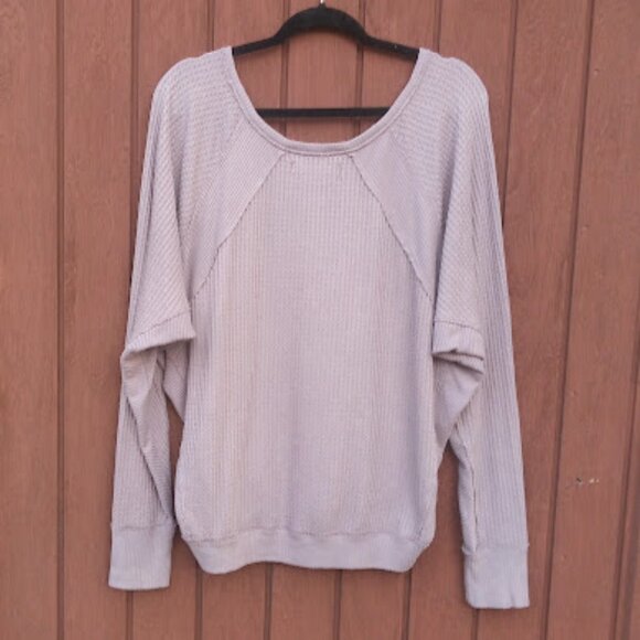 FREE PEOPLE | Santa Clara Thermal Waffle Knit Dusty Purple Mauve Oversized M - Picture 3 of 12